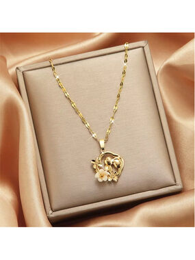 Gold Coloured Bunny and Flower Pendant Necklace NWT